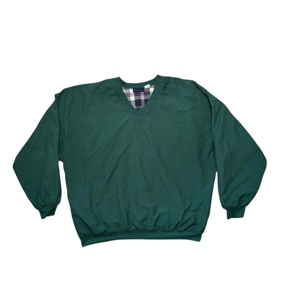 Vintage Antigua Green V-Neck Golf Pullover Windbreaker with Plaid Lining